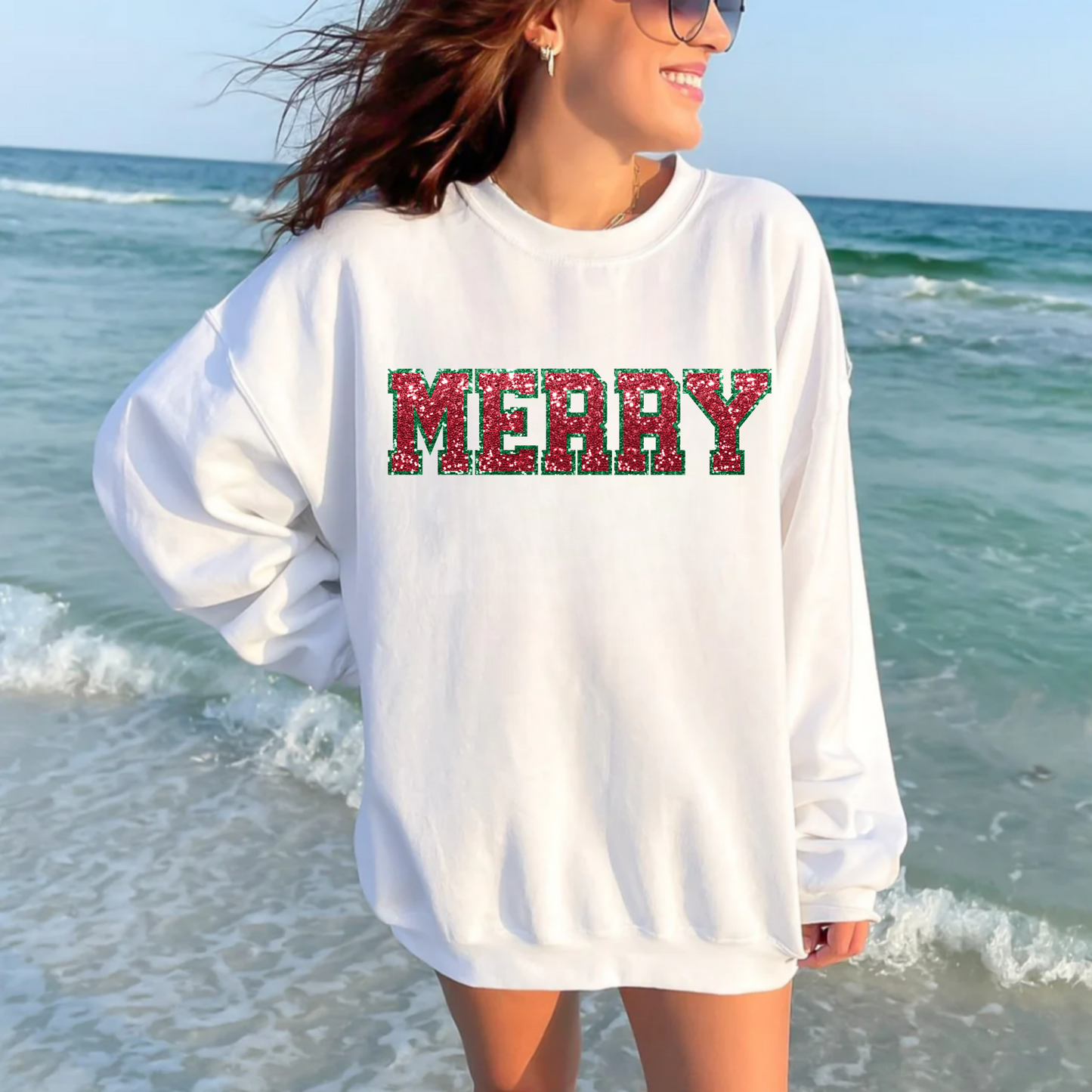 (shirt not Included) Faux Sequin MERRY - Clear Film Transfer