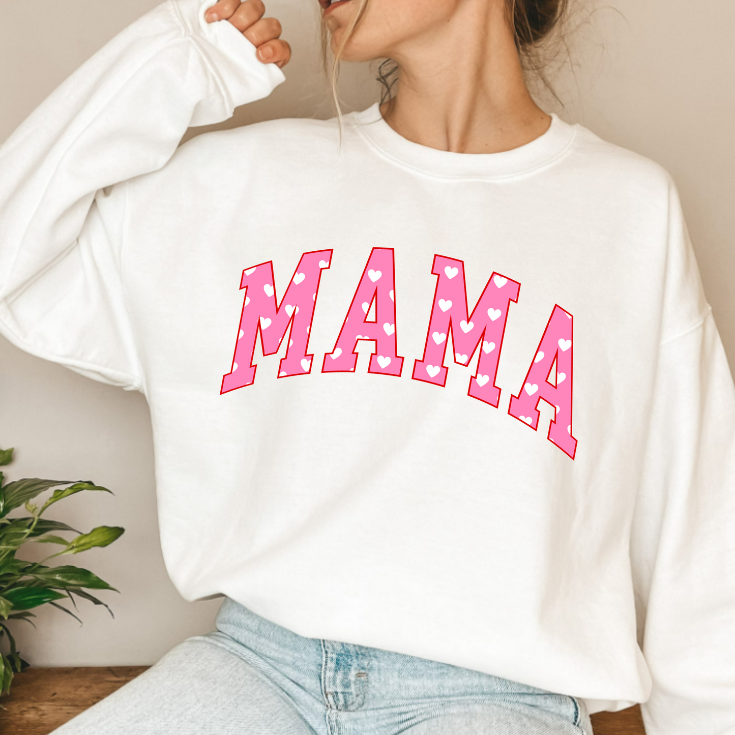 (Shirt Not Included) MAMA in Pink w White Hearts -  Clear Film Transfer