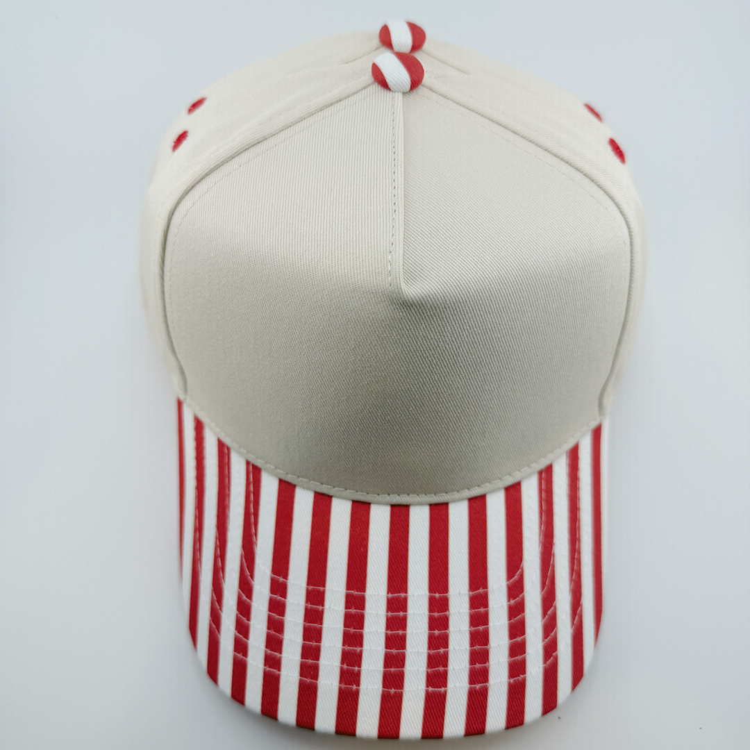 TEELUX - Cotton Structured Hat Blank -  SNAP BACK - RED / WHITE STRIPES