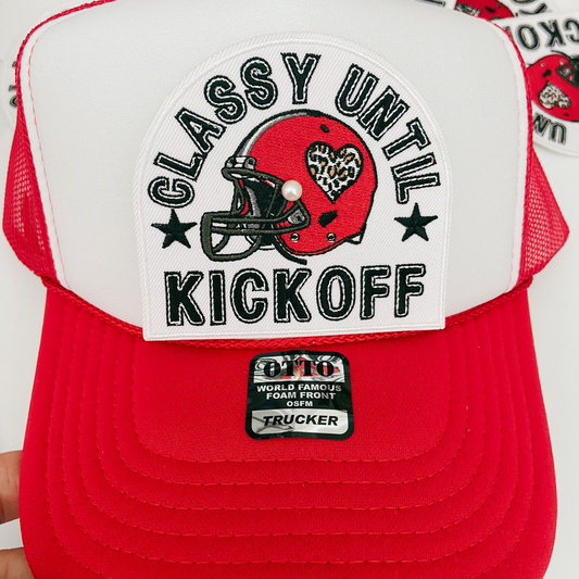 3.5" Classy Until Kickoff RED -  Embroidered Hat Patch (3.5"w X 3.25"h)