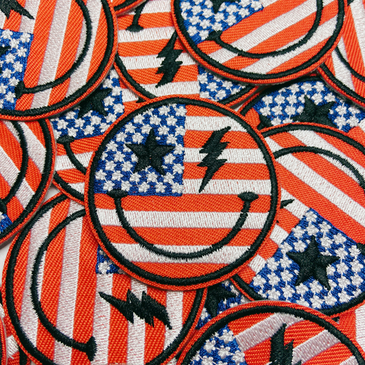 2" Flag Smiley Face - USA - Embroidered Hat Patch