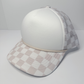 TEELUX - TRUCKER HAT BLANK - Beige Neutral Checkered  W CHECKERED BILL