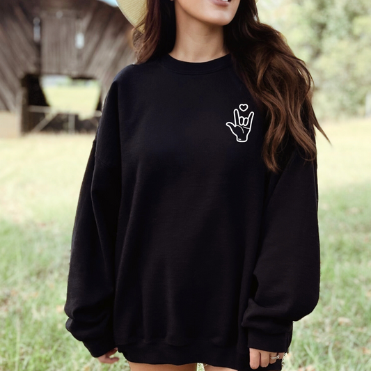 (shirt not included) I love you Sign Language (4 inch) Pocket - Clear Film Transfer