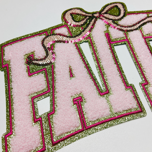10.75 ” Faith w/ Bow - Chenille Patch