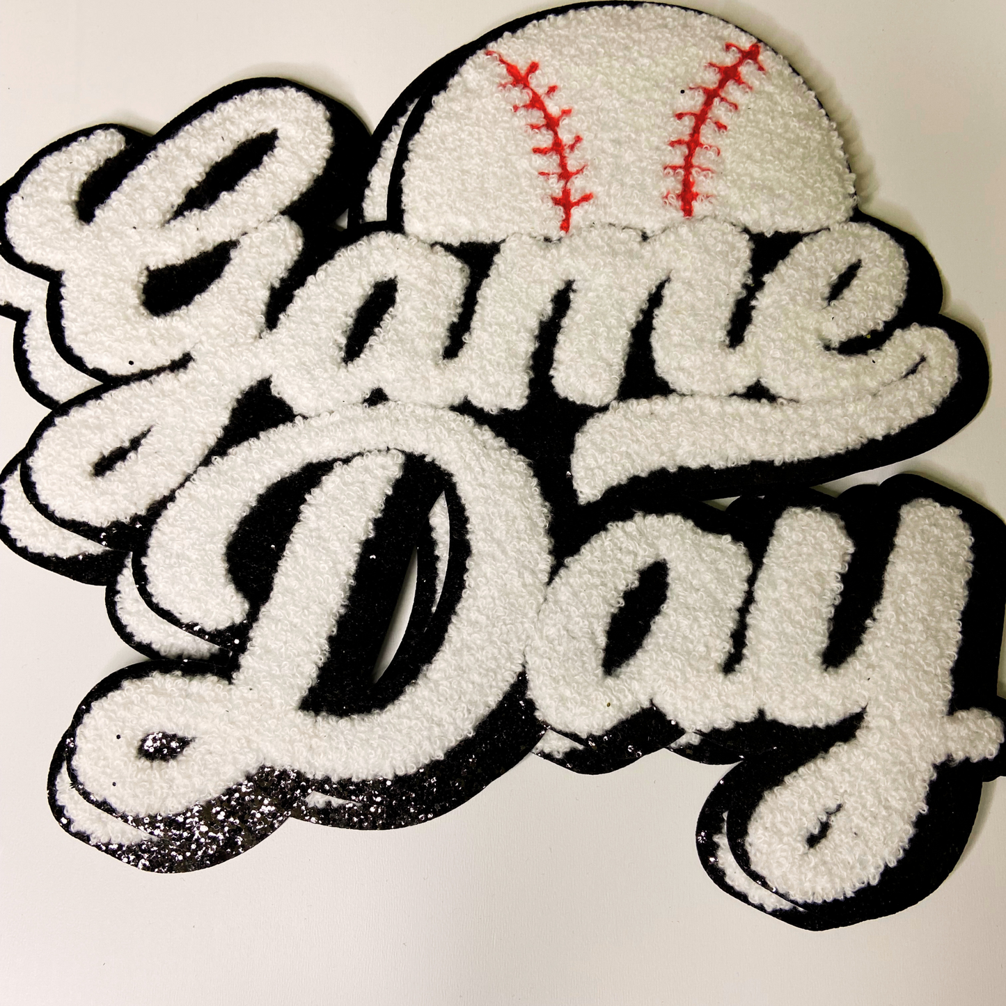 11” GAME DAY Baseball  - Chenille Patch in White & Black