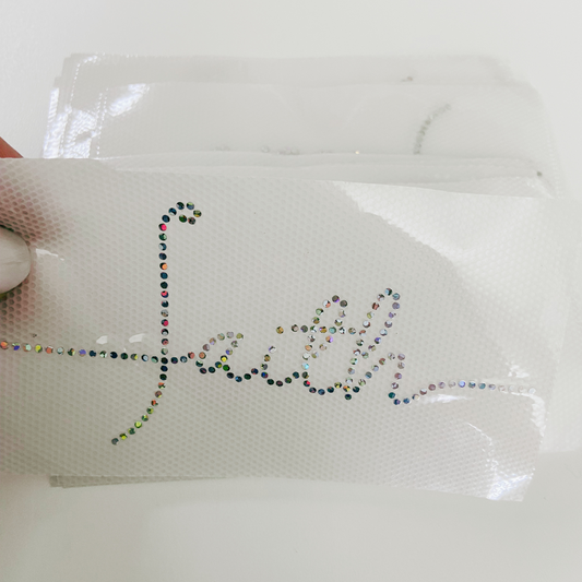 4" Faith SPANGLE Transfer - COLD PEEL - Perfect for Hats