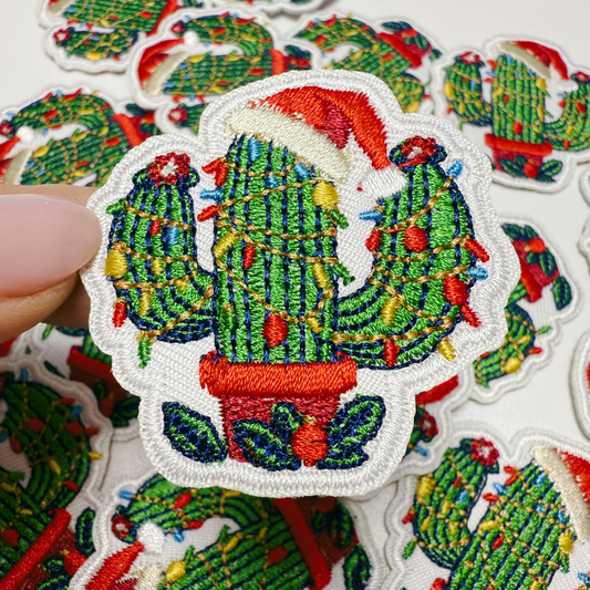 2" Christmas Cactus - Embroidered Hat Patch