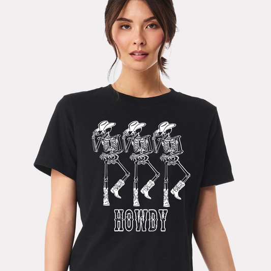 Graphic T Shirt - HOWDY Cowboy Skeletons  - 100% Cotton