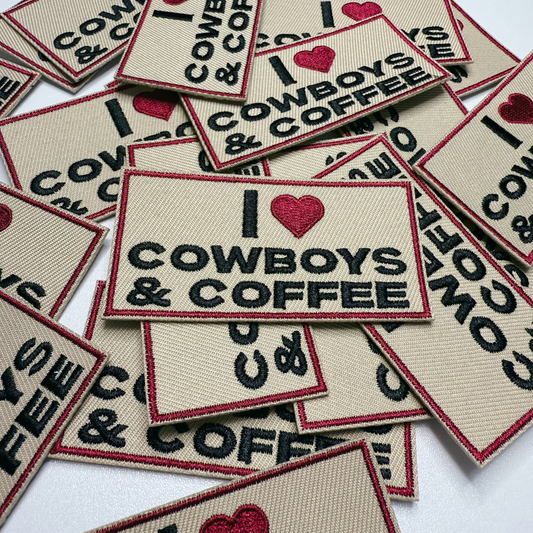 3" I Heart Cowboys & COFFEE -  Embroidered Hat Patch