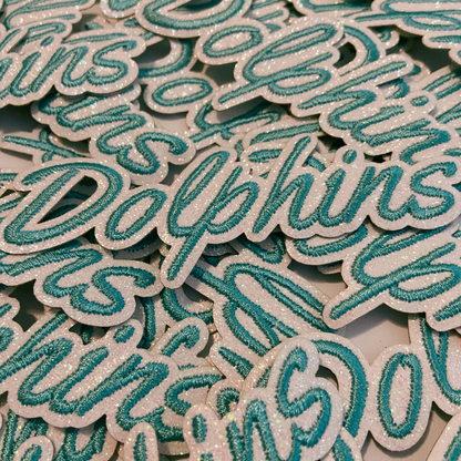 4" Dolphins in Teal w Sparkle  -  Embroidered Hat Patch