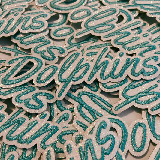 4" Dolphins in Teal w Sparkle - Embroidered Hat Patch