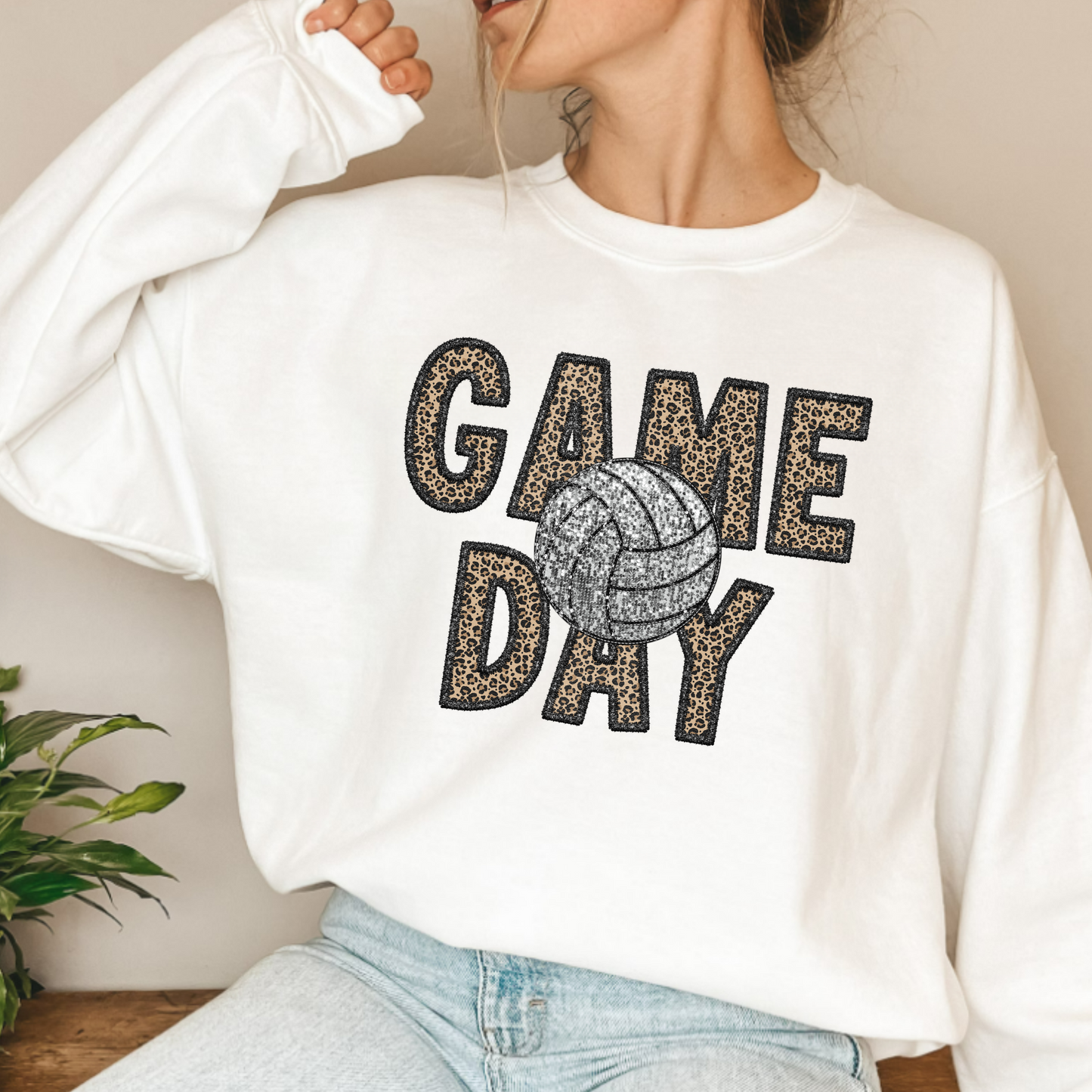(shirt not included) Faux sequin patch GAME DAY VOLLEYBALL - Clear Film Transfer