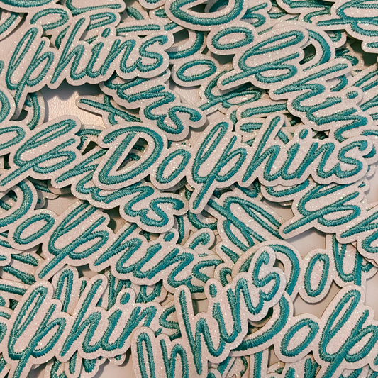 4" Dolphins in Teal w Sparkle - Embroidered Hat Patch