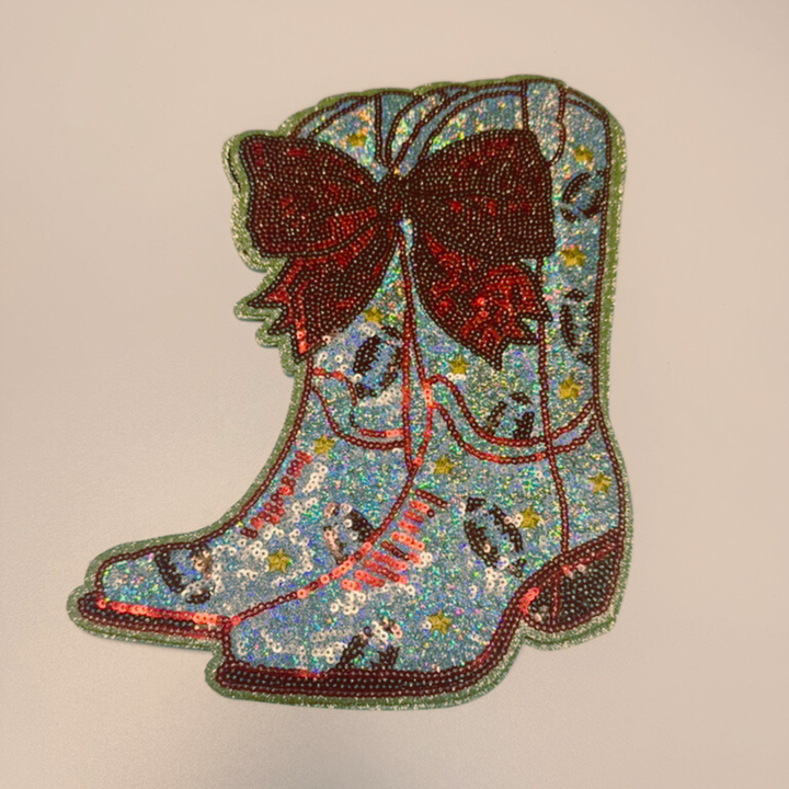 10" Football Cowboy Boots  - Sequin Patch