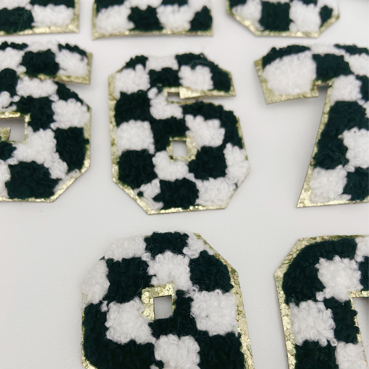 2" Chenille Numbers Black and White Checkered (numbers sold individually) -  HAT patch