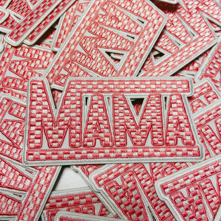 4" x 2"  Checkered MAMA choice of  Black &amp; White  or Pink &amp; White  -  Embroidered Hat Patch