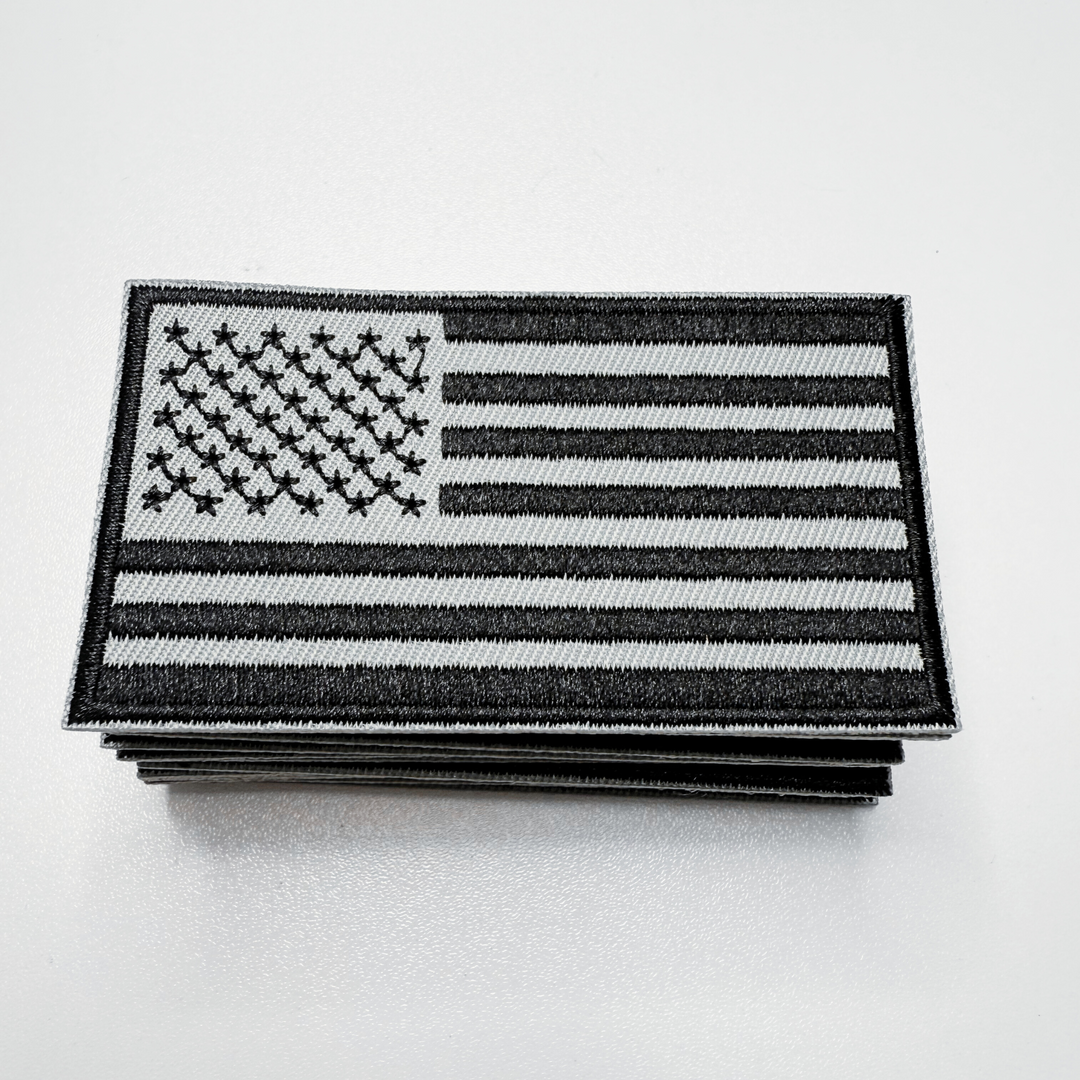 3" Black &amp; Gray USA FLAG -  Embroidered Hat Patch