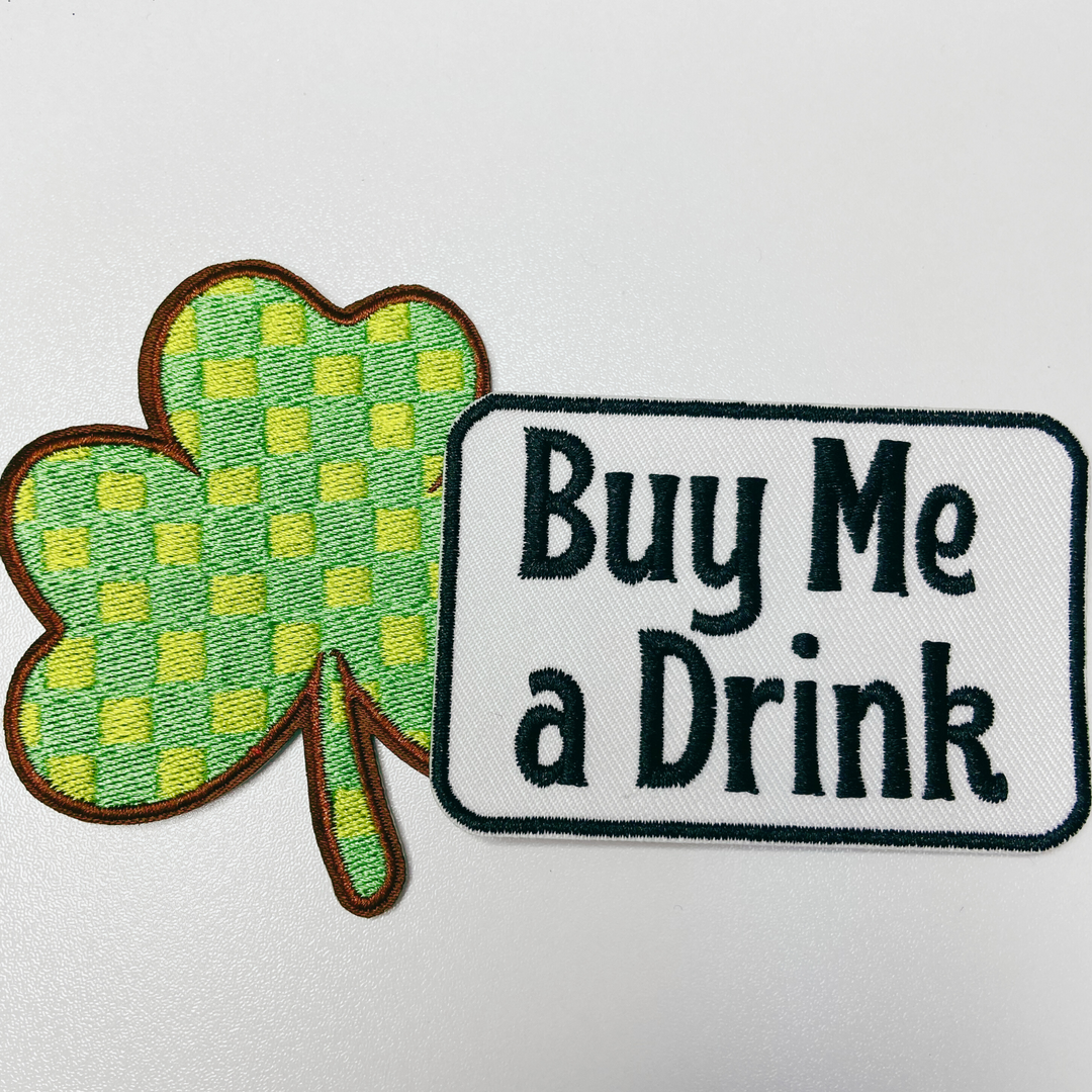 3" Buy Me a Drink - White &amp; Black -  Embroidered Hat Patch