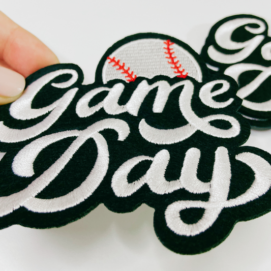 GAME DAY Baseball  -4" Embroidered Patch in White & Black