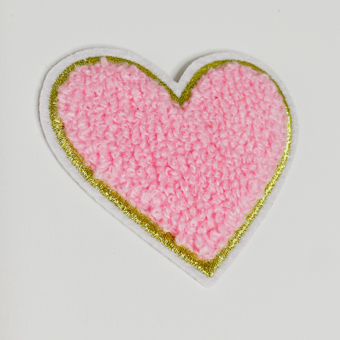 Small Chenille Heart Patch  - 2.5" x 2"  Pink, Teal or White hat patch