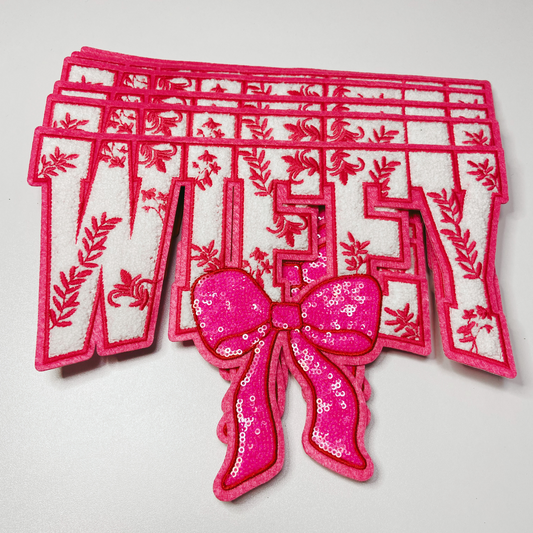 11" x 7.75 Wifey with sequin bow and embroidered Floral - Sequin & Chenille Patch