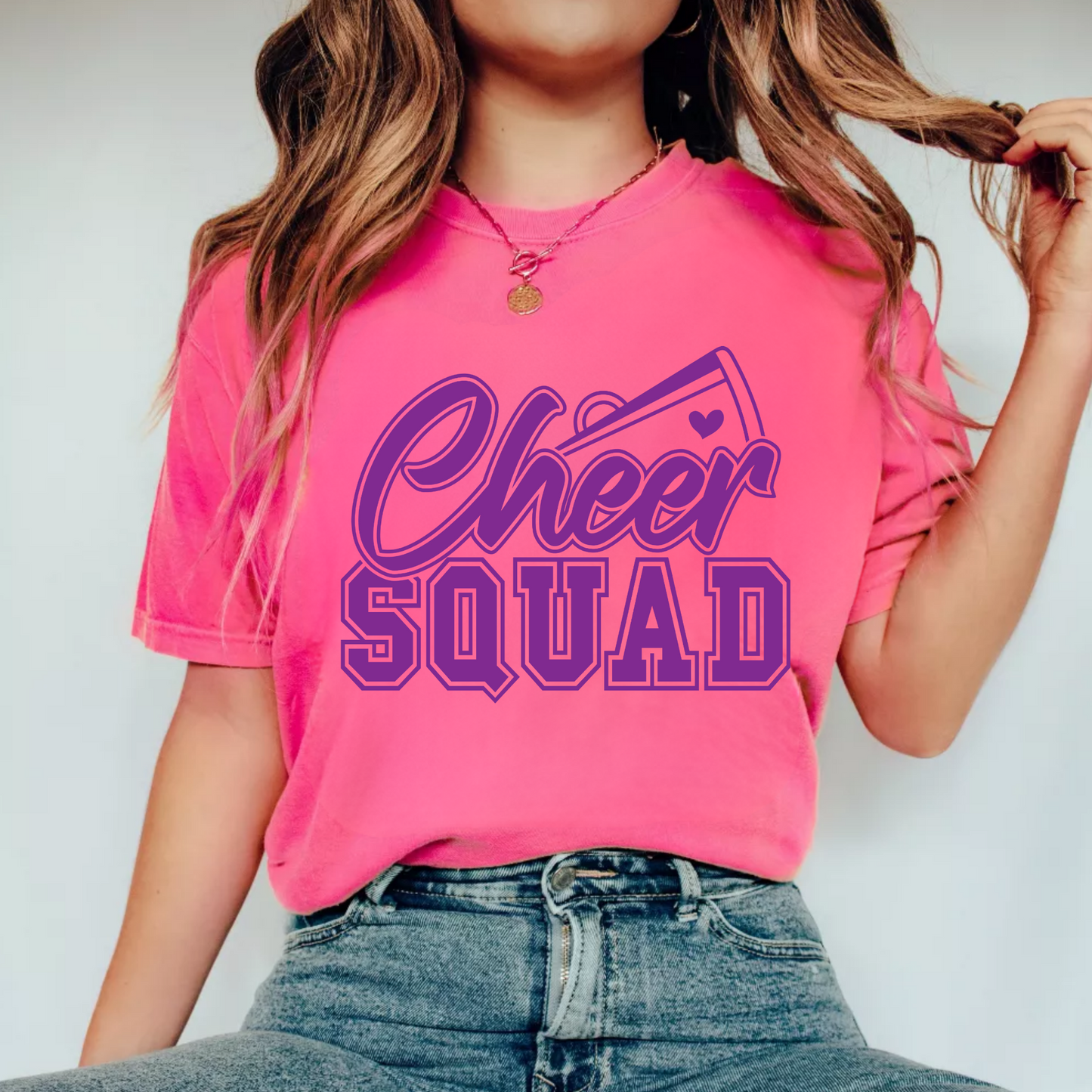 (shirt not included) CHEER Squad  in Metallic Amethyst-  Screen print Transfer