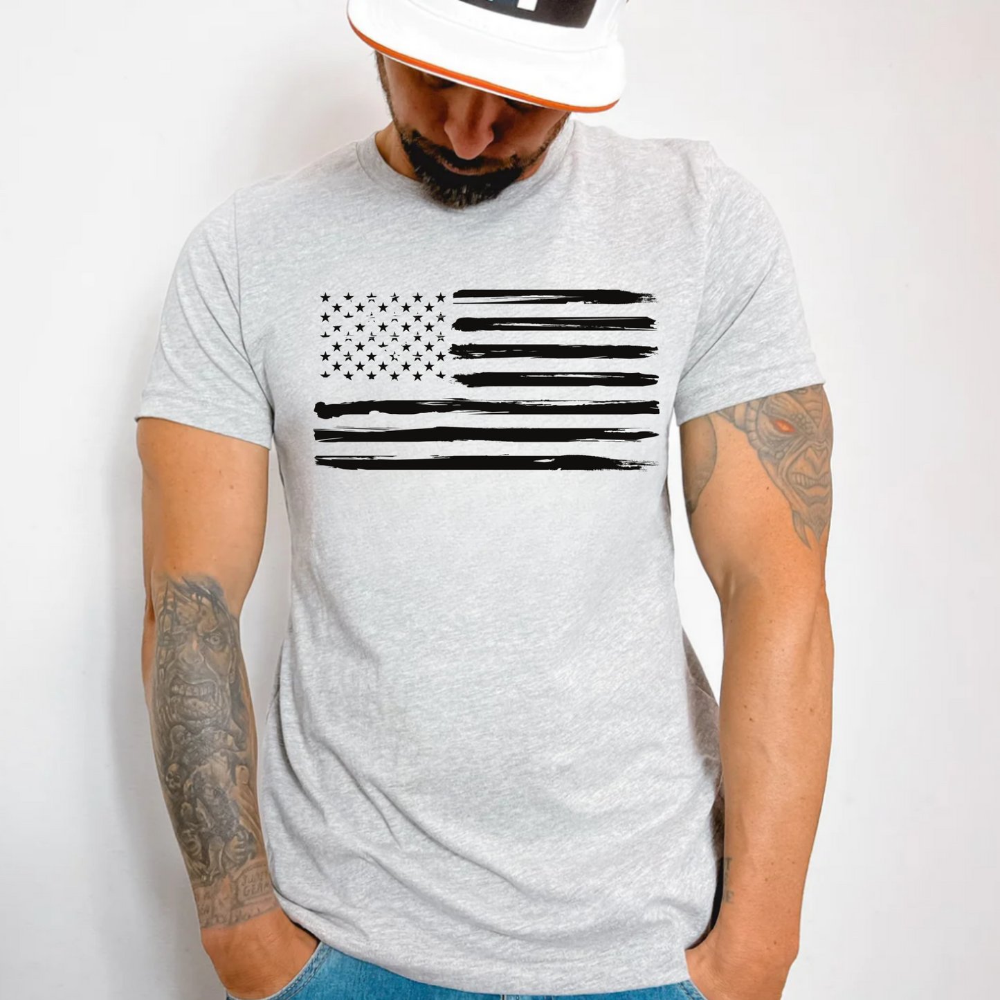 (Shirt not included) Distressed American Flag - Black  Screen print Transfer