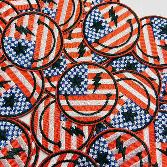 2" Flag Smiley Face - USA - Embroidered Hat Patch