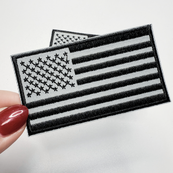 3" Black &amp; Gray USA FLAG -  Embroidered Hat Patch