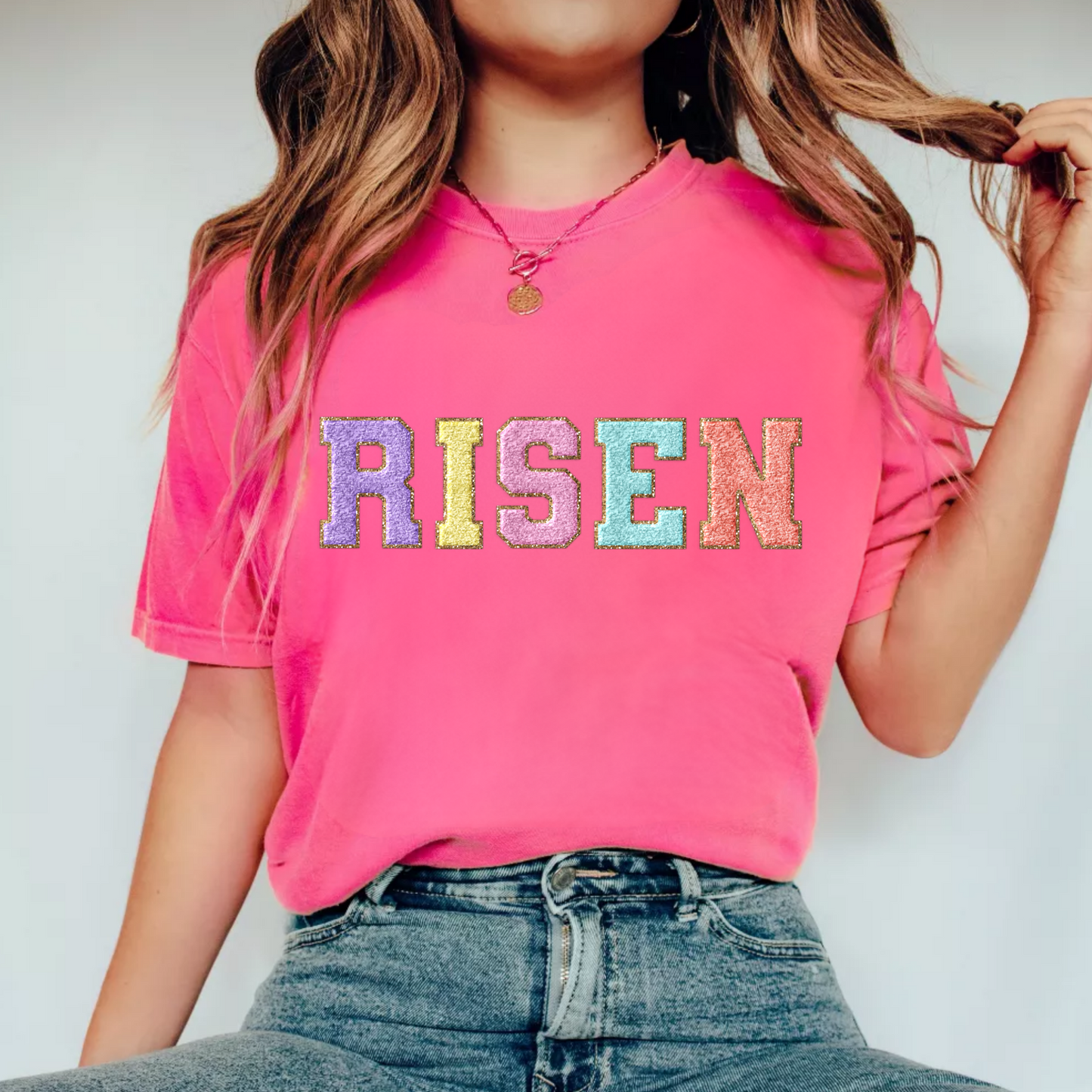 (Shirt not included) Faux Patch - RISEN -  Matte Clear Film Transfer