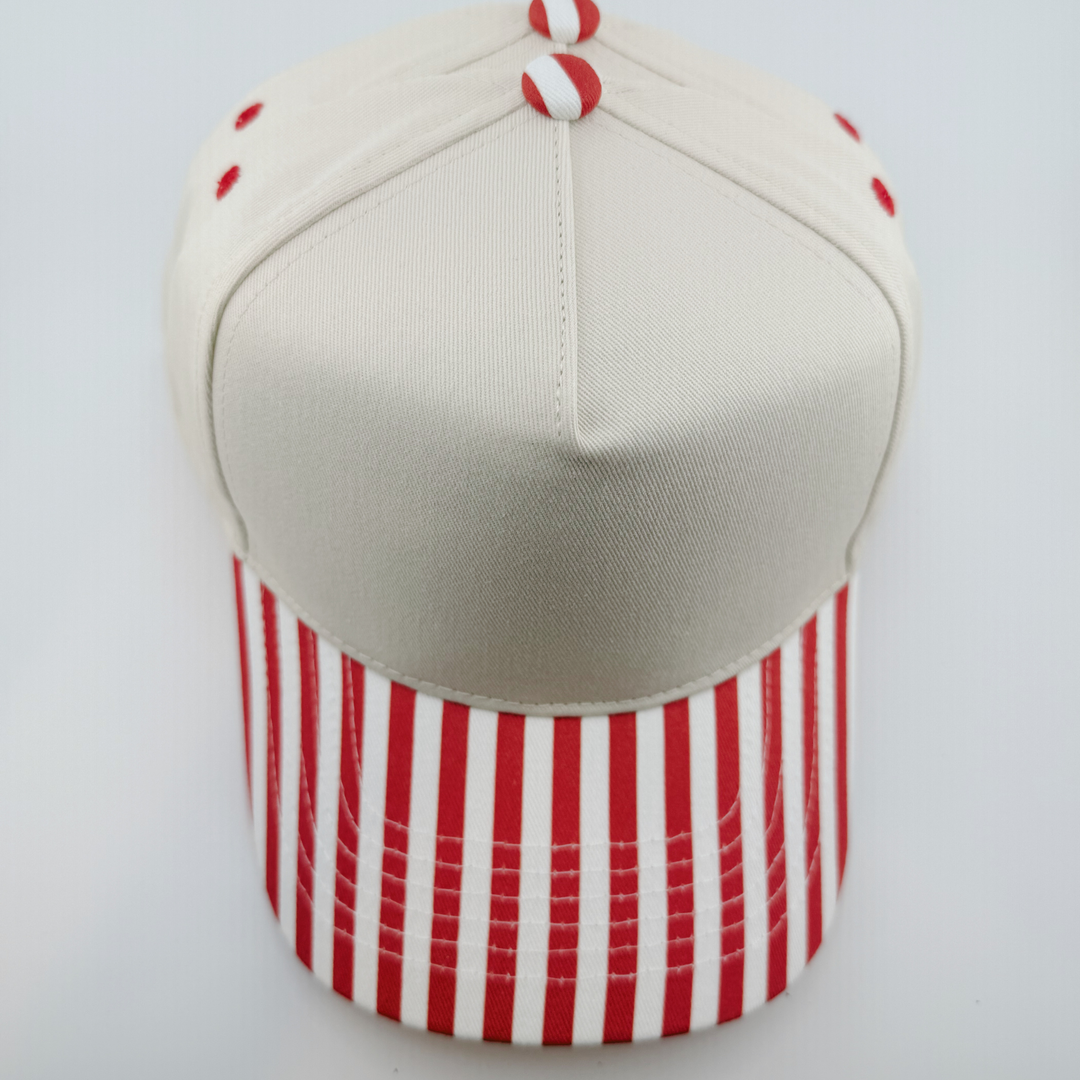TEELUX - Cotton Structured Hat Blank -  SNAP BACK - RED / WHITE STRIPES