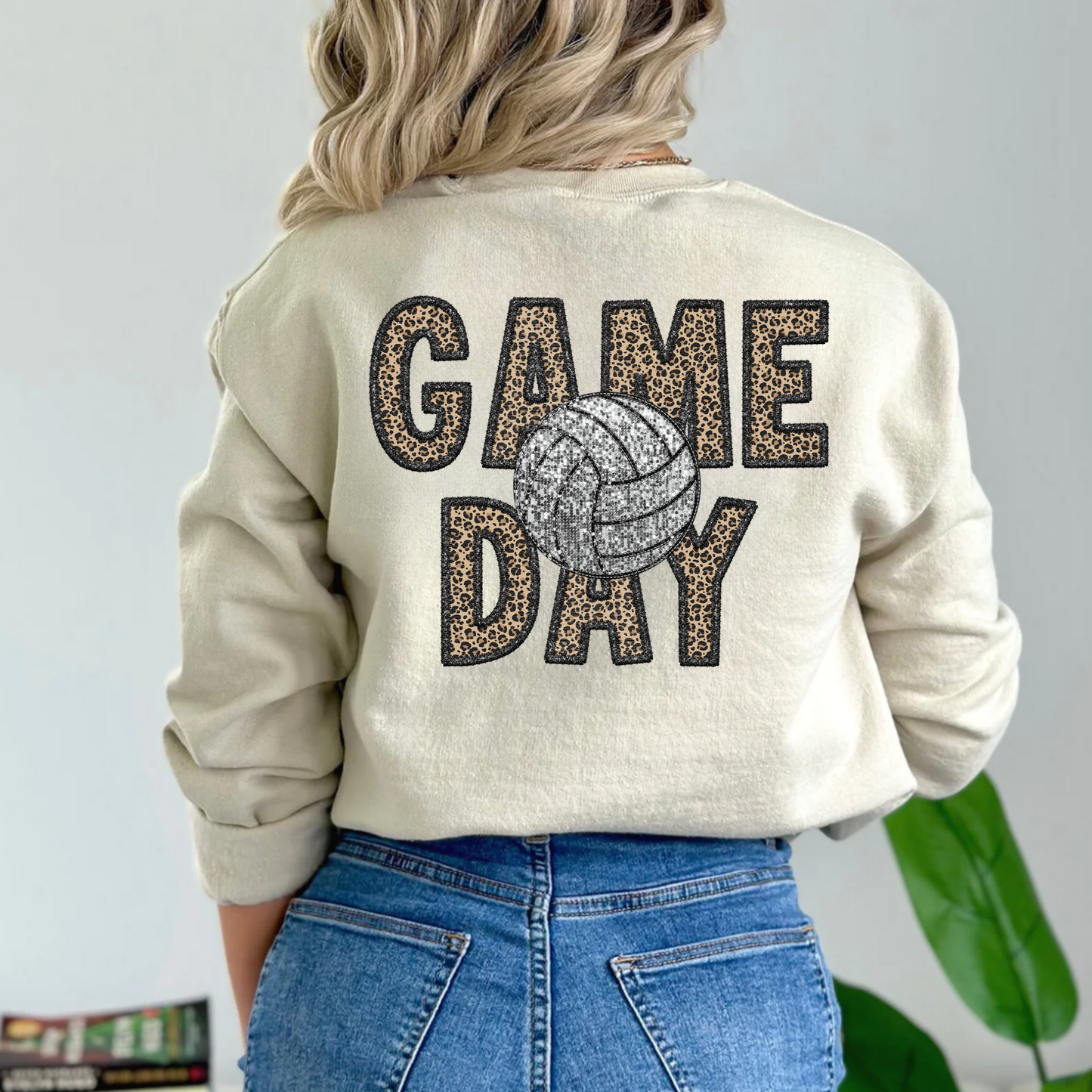 (shirt not included) Faux sequin patch GAME DAY VOLLEYBALL - Clear Film Transfer