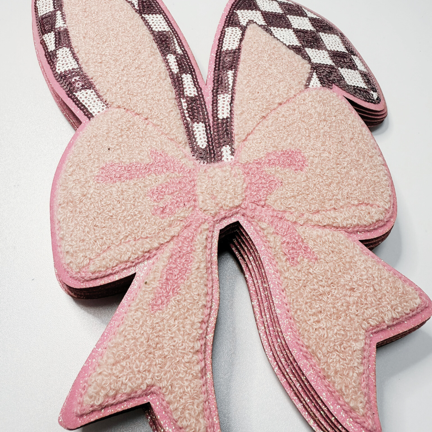 10” x 7"  Bunny Ears checkered  - Chenille Patch (Easter)