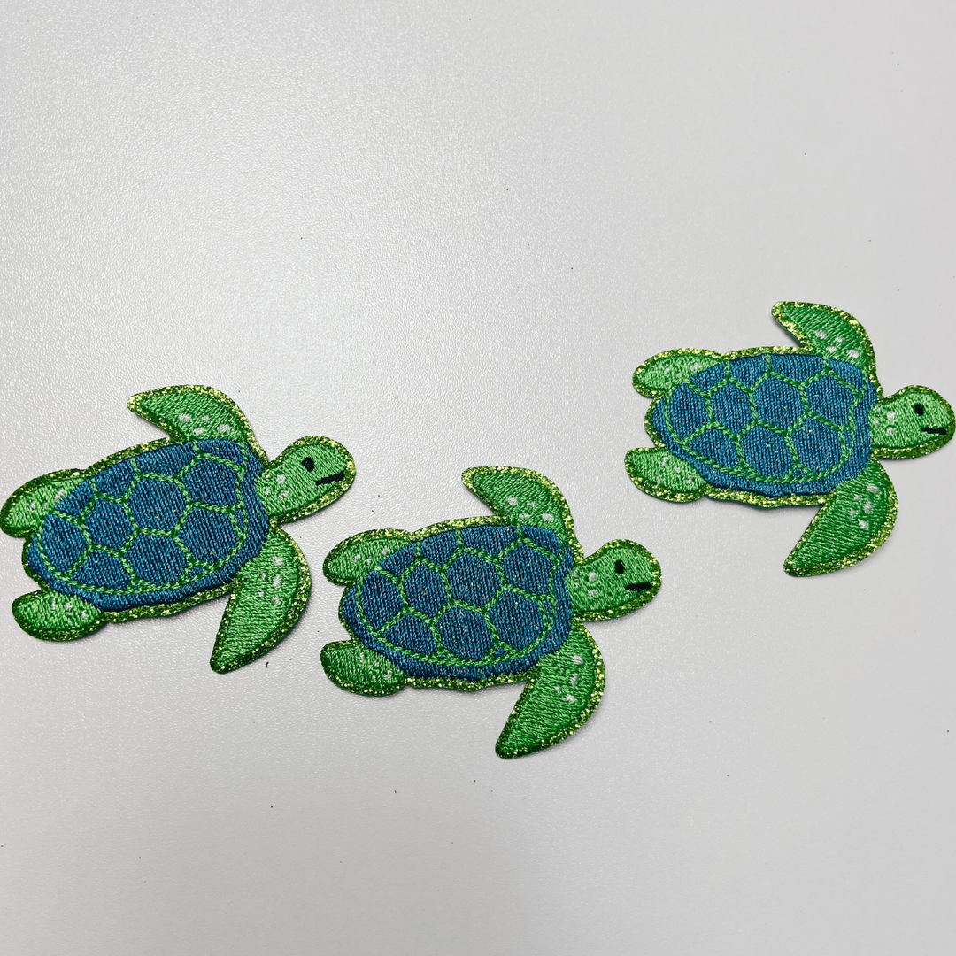 2.5" Sea Turtle,  glittery -  Embroidered Hat Patch