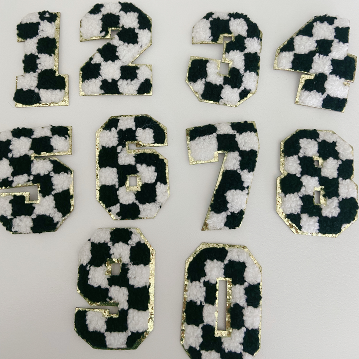 2" Chenille Numbers Black and White Checkered (numbers sold individually) -  HAT patch