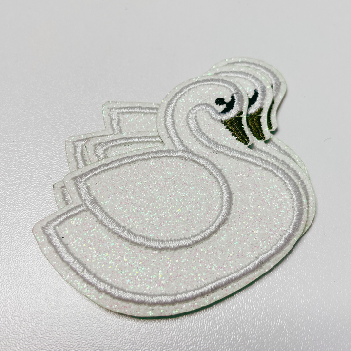 2" Swan in White Glitter -  Embroidered Hat Patch