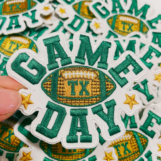 3"  GAME DAY Texas football in Green -  Embroidered Hat Patch