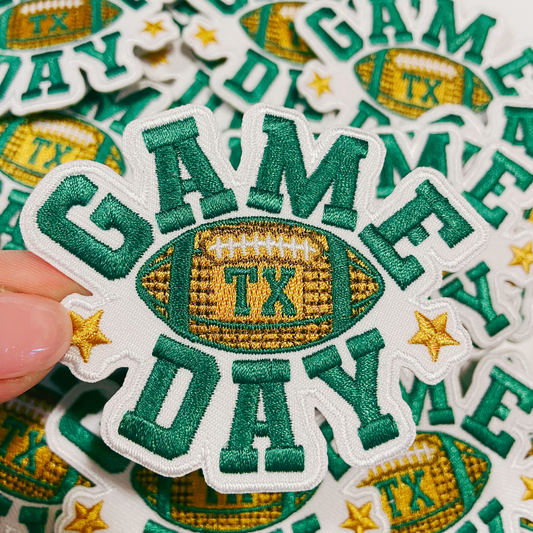 3" GAME DAY Texas football in Green - Embroidered Hat Patch