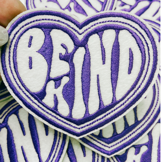 3.5" Be Kind Heart in Purple -  Embroidered Hat Patch
