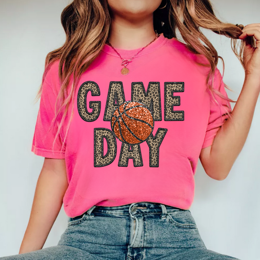 (shirt not included) Faux sequin patch GAME DAY basketball  - Clear Film Transfer