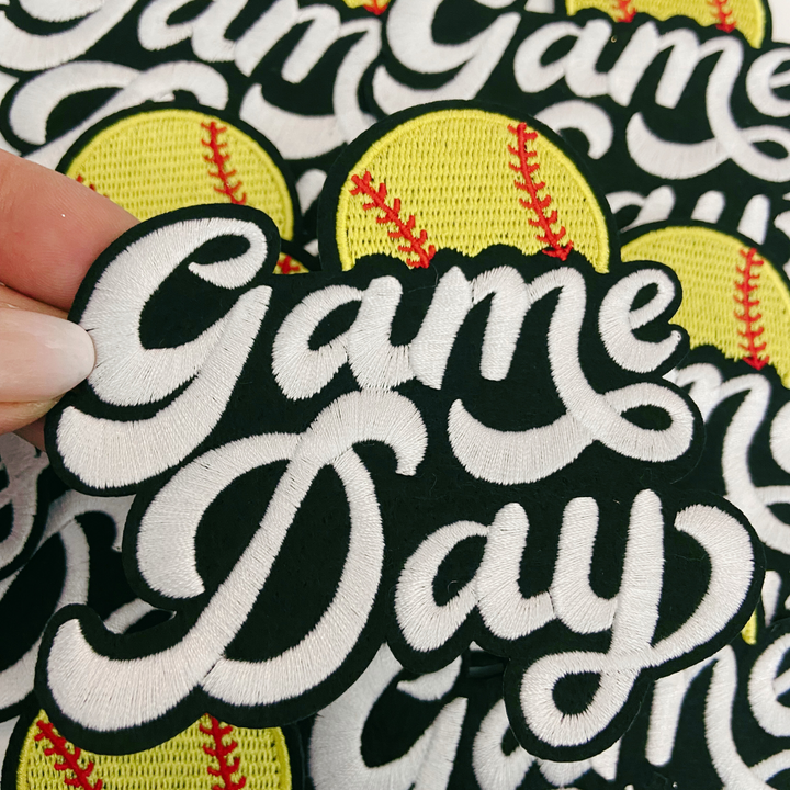 GAME DAY Softball  -4" Embroidered Patch in White &amp; Black