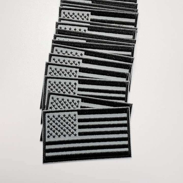 3" Black &amp; Gray USA FLAG -  Embroidered Hat Patch