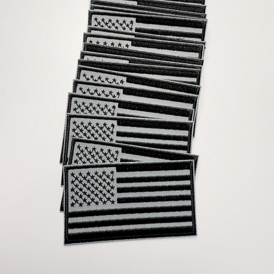 3" Black & Gray USA FLAG - Embroidered Hat Patch