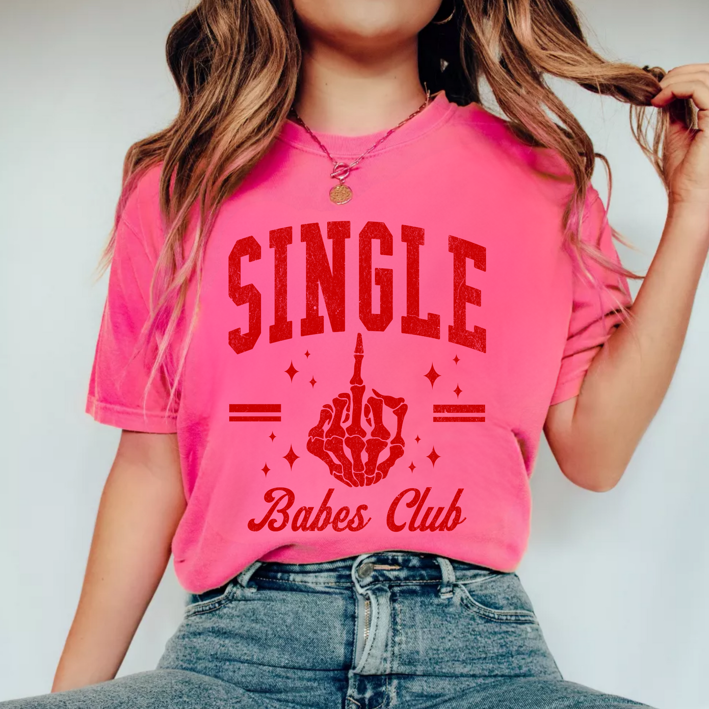 (shirt not included) Single Babes Club in RED- Screen print Transfer