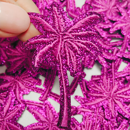 2.5" Pink Palm Tree glittery - Embroidered Hat Patch