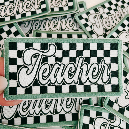 4" Checkered TEACHER -  Embroidered Hat Patch