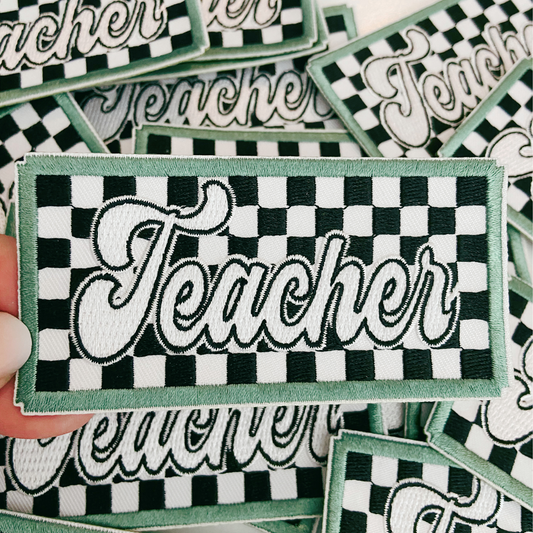 4" Checkered TEACHER - Embroidered Hat Patch