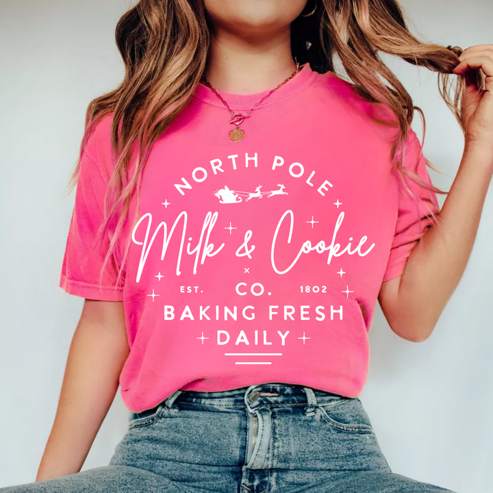 (shirt not included) North Pole Milk &amp; Cookies - in White   - Screen print Transfer