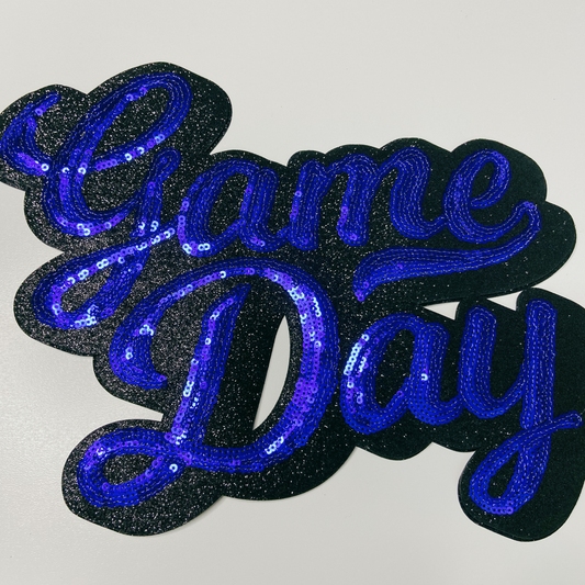 11” GAME DAY script in BLUE - SEQUIN Patch