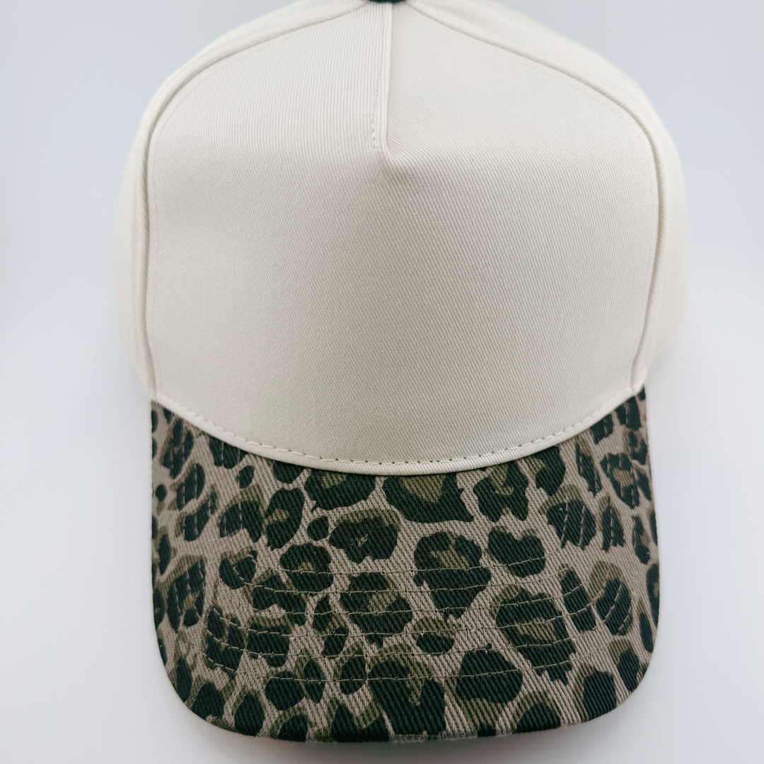 TEELUX - Cotton Structured Hat Blank -  SNAP BACK - Black &amp; Brown Animal Print